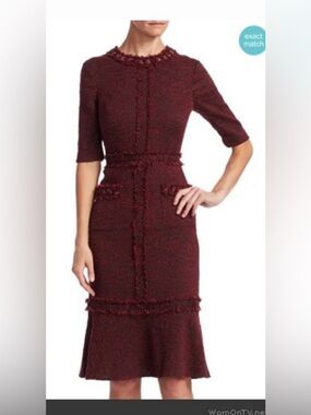 Rickie Freeman for Teri Jon Burgundy Tweed Midi Dress